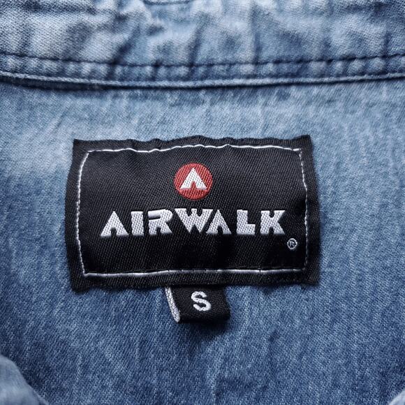 Chambray Shirt Mns S Blue Light Acid Wash Long Sleeve Button Up Slim Skater 90s - Picture 9 of 10